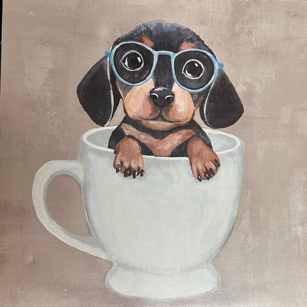 Dachshund puppy print, stretched canvas, ultra cute